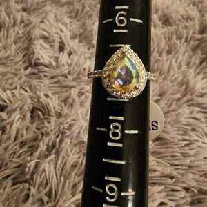 Sterling Silver Iridescent Yellow Teardrop Ring